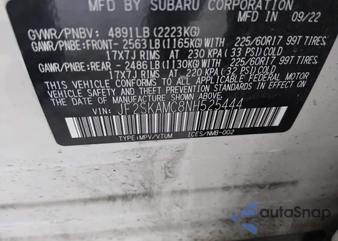 2022 Subaru Forester Wilderness from USA, damaged, VIN JF2SKAMC8NH525444